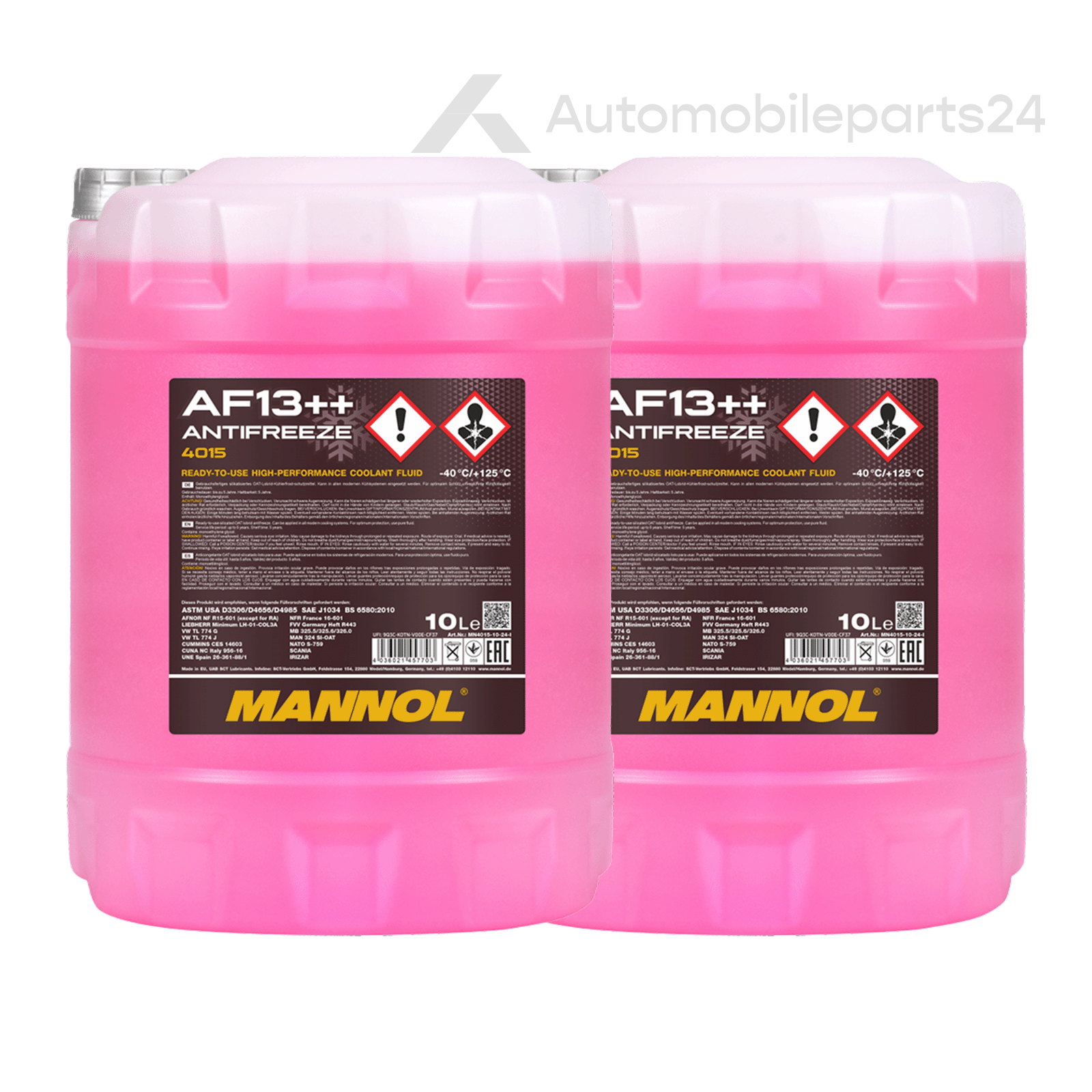 2x Kühlerfrostschutz MANNOL AF13++ Antifreeze 10 Liter Fertiggemisch -40°C rot